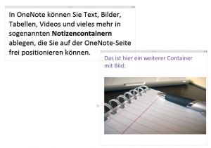 Sämtliche Eingaben werden in OneNote automatisch in Containern abgelegt